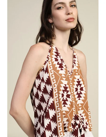 Top Scollo Allacciato Fantasia Geometrica Dixie