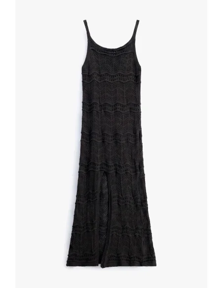 Robe longue ajourée à bretelles et fente sur le devant Please