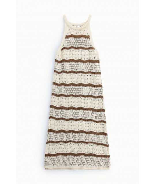 Please Sleeveless Midi Dress with a Striped Openwork Design