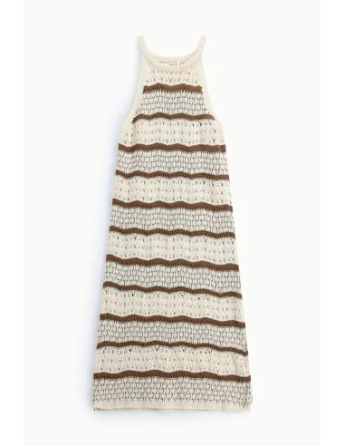 Please Sleeveless Midi Dress with a Striped Openwork Design