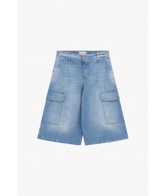 Denim Cargo Shorts With Wide Legs And Side Pockets Please