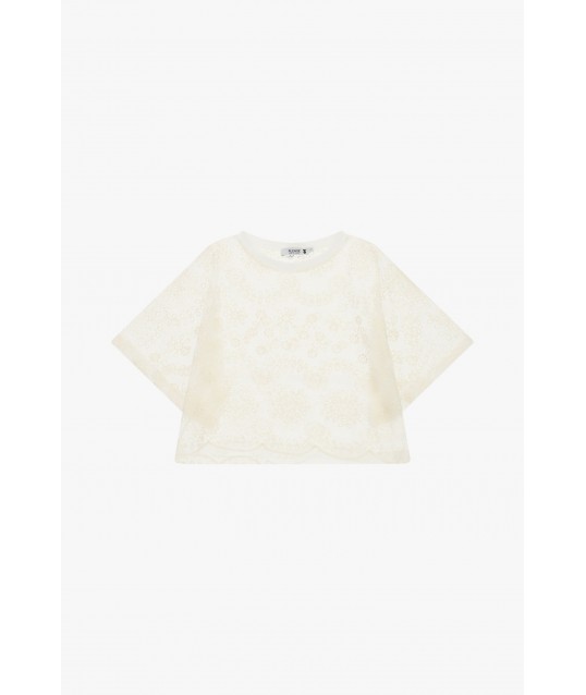 Top Boxy avec broderie florale et bord festonné Please