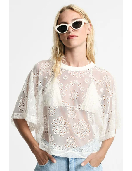 Top Boxy Con Ricamo Floreale E Bordo Smerlato Please