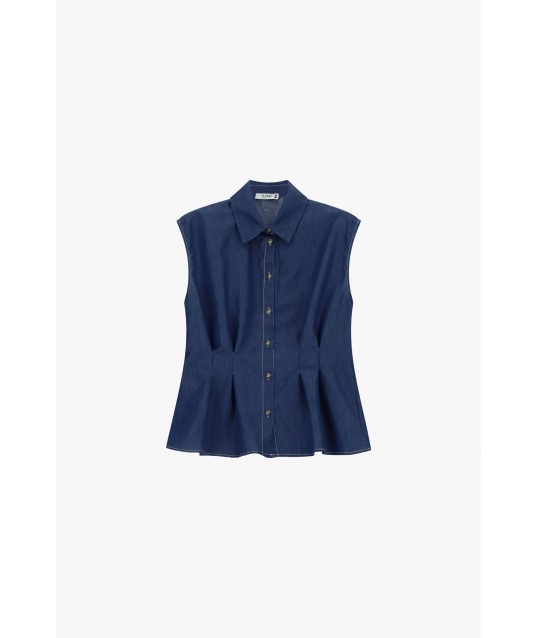 Sleeveless Shirt With Front Pleats And Buttons Please