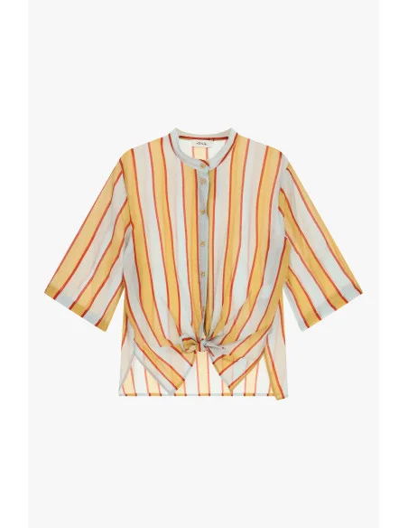 Dixie Striped Shirt with Front Knot and Wide Sleeves
