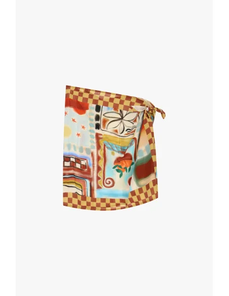 Gonna Corta Fantasia Geometrica Con Nodo Laterale Dixie