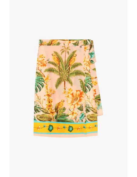 Dixie Short Skirt with Tropical Print and Side Knot