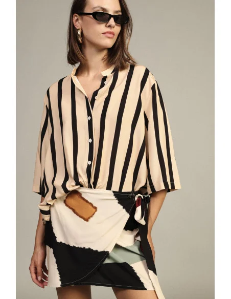 Camicia A Righe Con Nodo Frontale E Maniche 3/4 Dixie