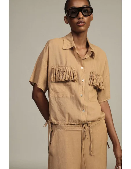Camicia Cropped Tasche Frange Manica Corta Dixie