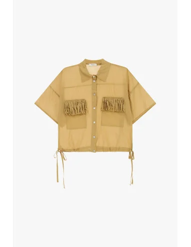 Cropped Blouse with Pockets and Fringes, Short Sleeves Dixie