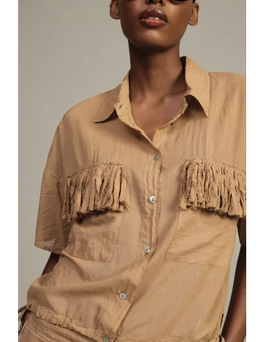 Camicia Cropped Tasche Frange Manica Corta Dixie