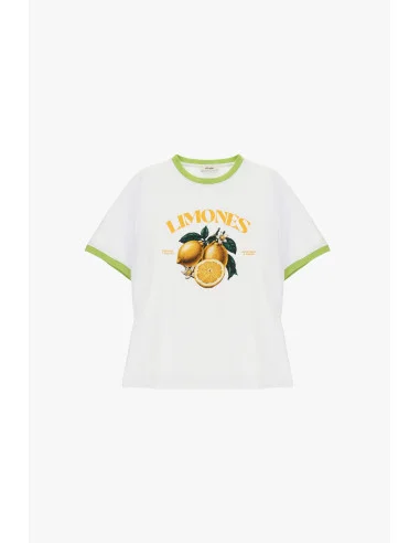 T-shirt à col rond avec imprimé d'agrumes et bordures contrastées Dixie