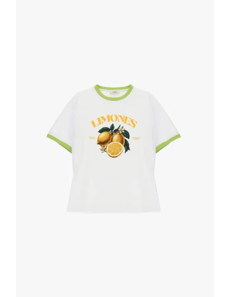T-Shirt Girocollo Stampa Agrumi E Profili A Contrasto Dixie