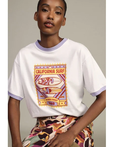 Dixie Short-Sleeved Round-Neck Surf Print T-Shirt