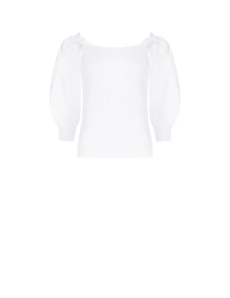 Top In Maglia Intrecciata In Misto Cotone Con Maniche A Sbuffo In Popeline Rinascimento