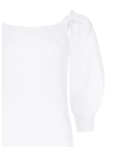 Top In Maglia Intrecciata In Misto Cotone Con Maniche A Sbuffo In Popeline Rinascimento