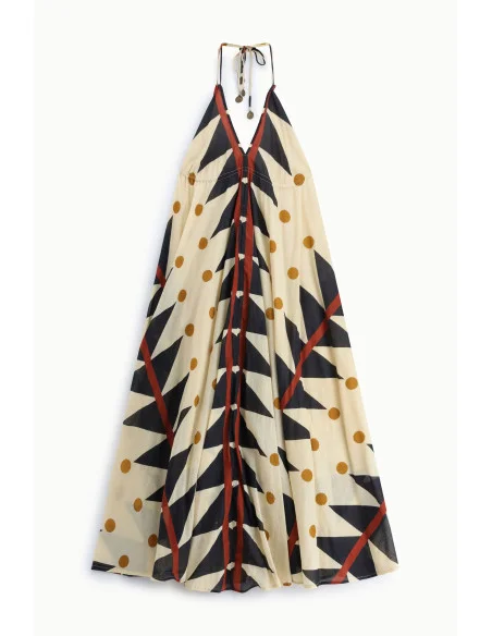 Dixie Long Dress with Geometric and Polka Dot Print