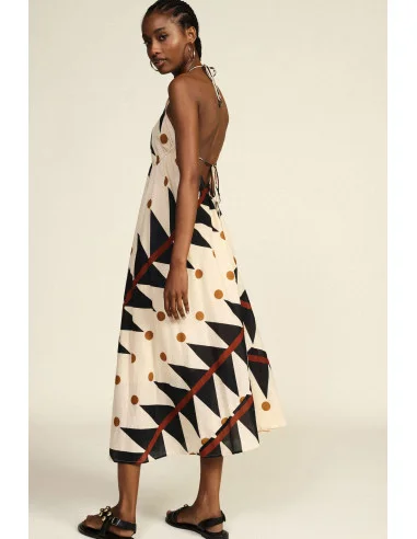 Dixie Long Dress with Geometric and Polka Dot Print