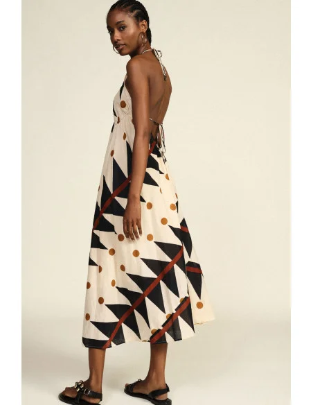 Dixie Long Dress with Geometric and Polka Dot Print