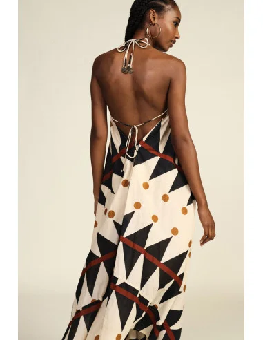Dixie Long Dress with Geometric and Polka Dot Print