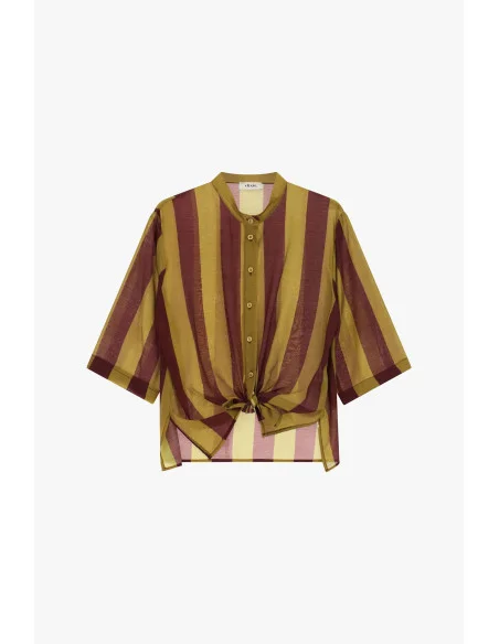 Dixie Striped Shirt with Front Knot and Wide Sleeves