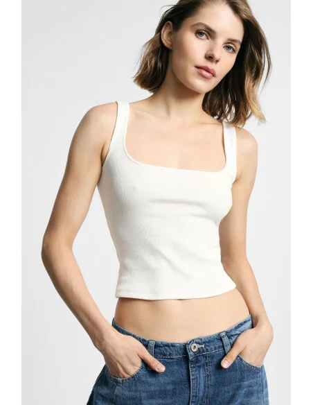 Please – Fitted, Sleeveless, Square-Neck Top