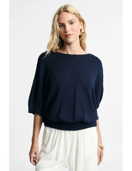 Oversized Top with Batwing Sleeves and Elasticated Hem Please
