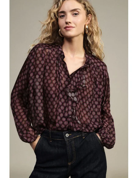 Dixie Loose-Fitting Floral Print Blouse with Front Ruffles