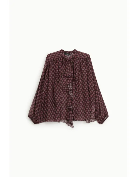 Dixie Loose-Fitting Floral Print Blouse with Front Ruffles