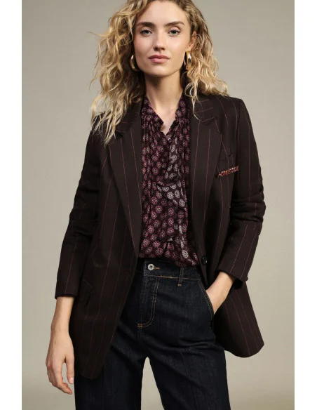Striped Blazer with Single-Breasted Fastening and Dixie Pockets