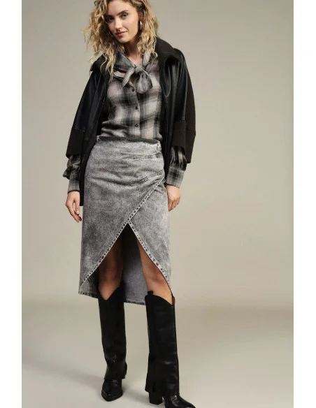 Gonna Midi Effetto Denim Con Spacco Asimmetrico Dixie
