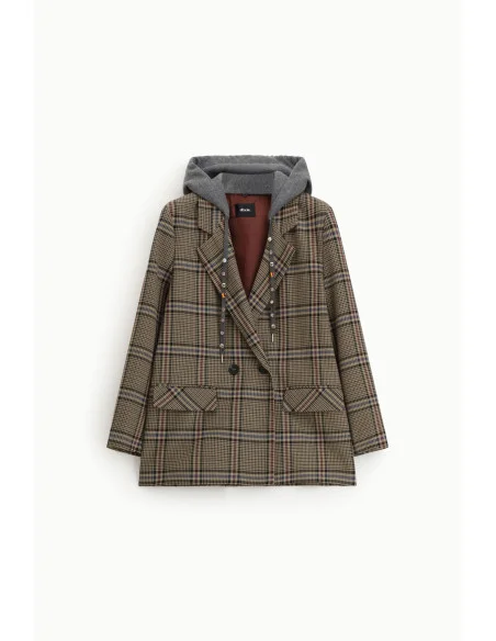 Double-breasted Blazer with Hood and Dixie Check Pattern