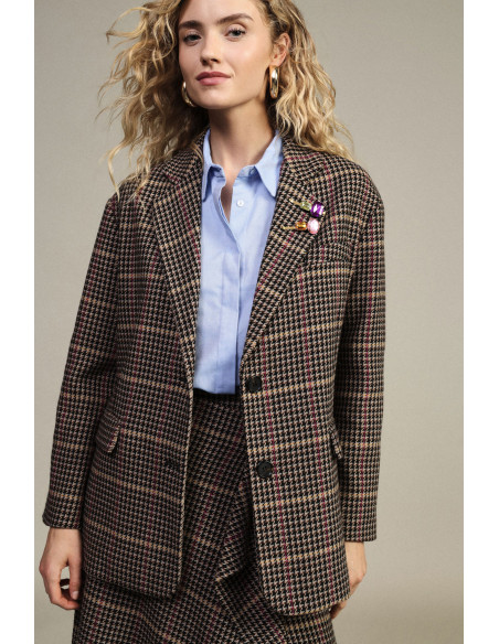 Checked Blazer with Patch Pockets and Dixie Buttons