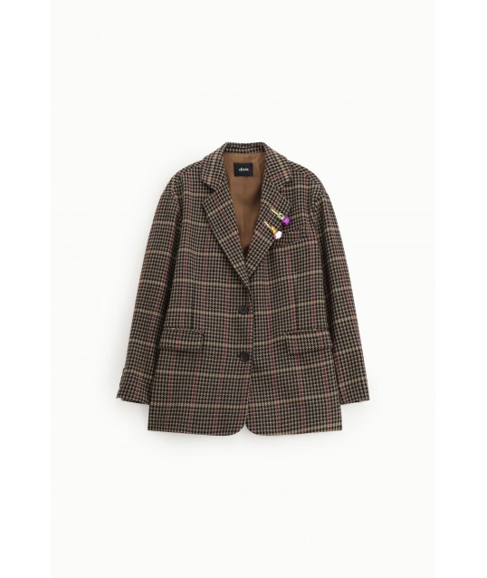 Checked Blazer with Patch Pockets and Dixie Buttons