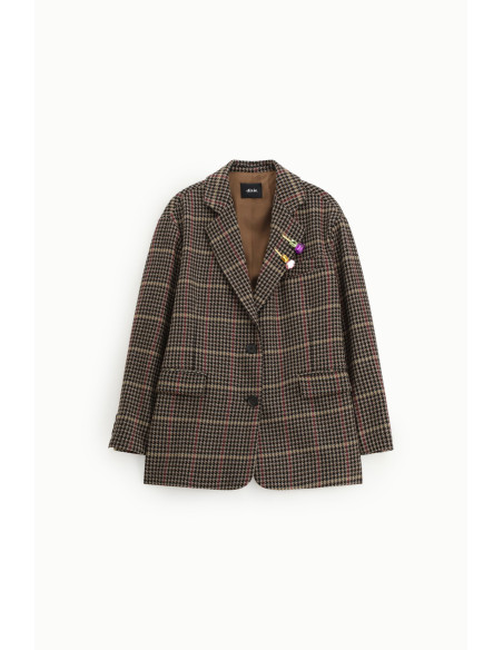 Checked Blazer with Patch Pockets and Dixie Buttons