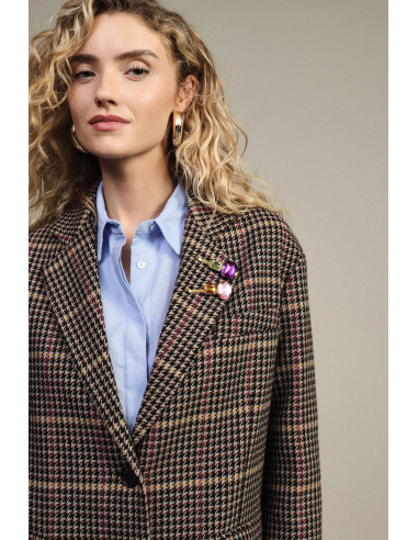 Checked Blazer with Patch Pockets and Dixie Buttons