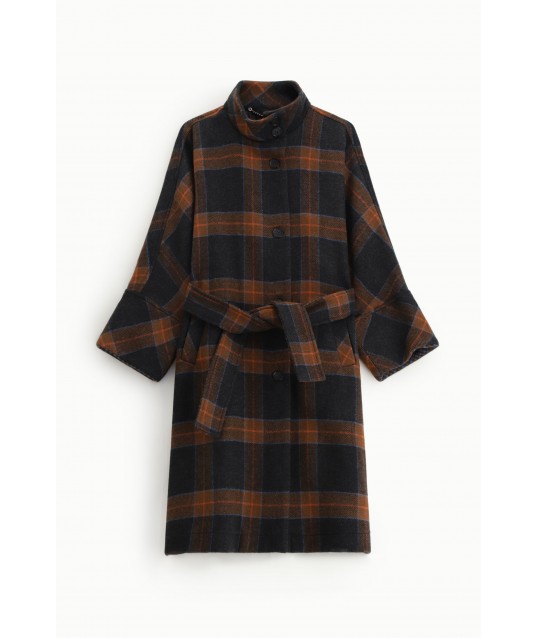 Dixie Checked Coat With Belt And Button Fastening