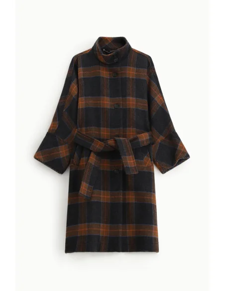 Manteau à carreaux avec ceinture et fermeture à boutons Dixie
