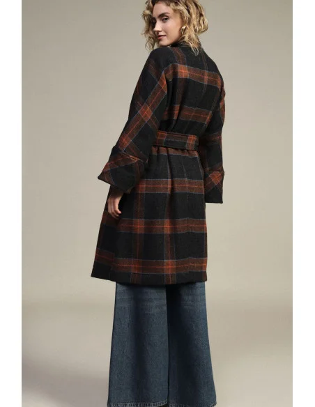 Dixie Checked Coat With Belt And Button Fastening