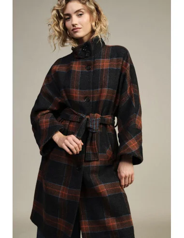 Manteau à carreaux avec ceinture et fermeture à boutons Dixie
