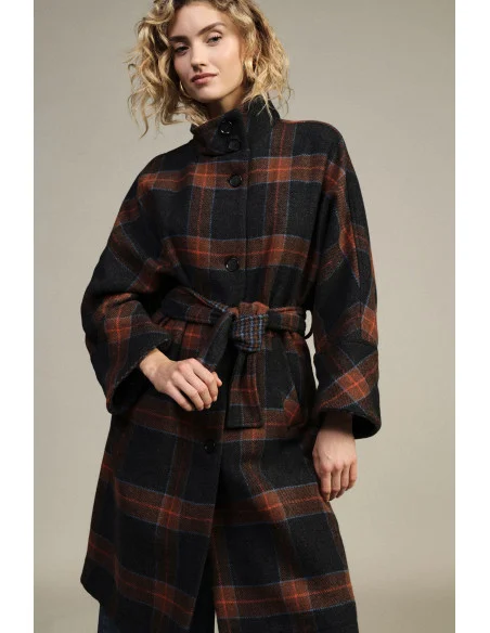 Manteau à carreaux avec ceinture et fermeture à boutons Dixie