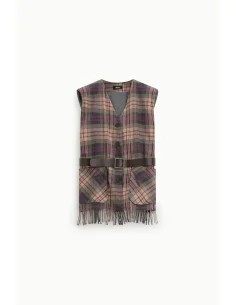 Dixie Checked Waistcoat with Belt and Fringing