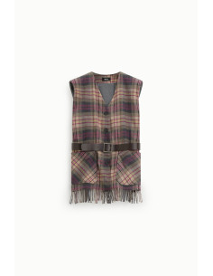Gilet à carreaux avec ceinture et franges Dixie