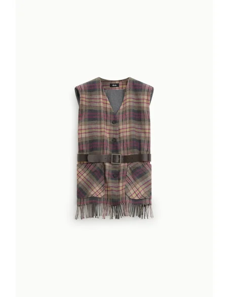 Dixie Checked Waistcoat with Belt and Fringing
