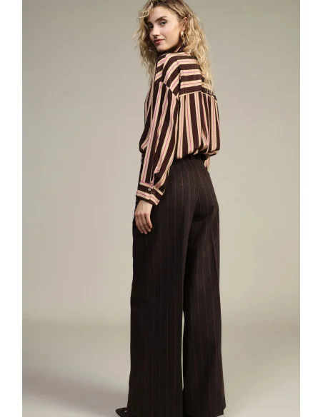 Pantalon palazzo taille haute à fines rayures « Dixie »