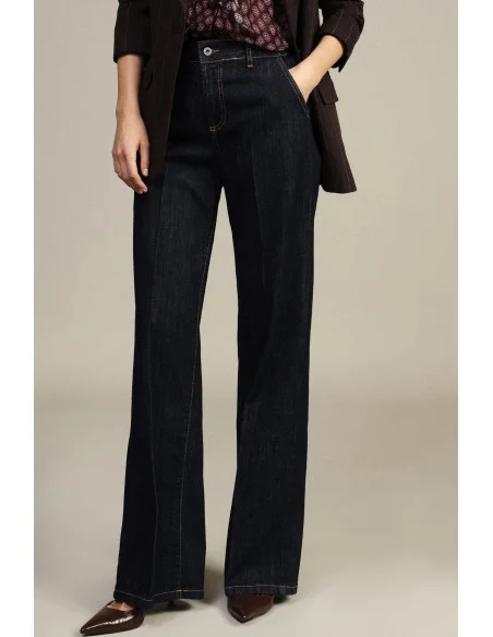 Dixie High-Waisted Palazzo Trousers with Contrast Stitching