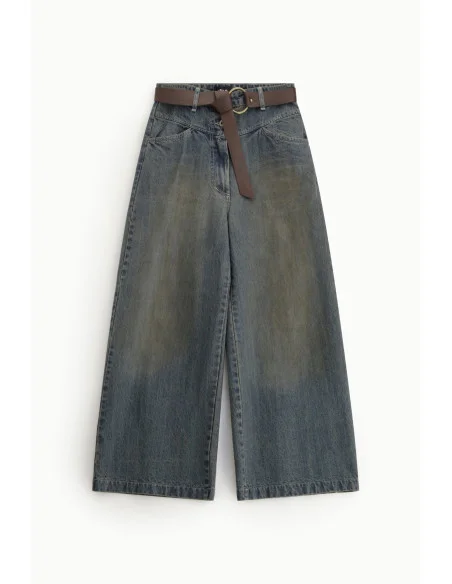 Jean à jambes larges et taille haute avec ceinture Dixie