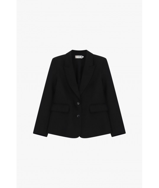 Blazer with pointed lapels and flap pockets, please