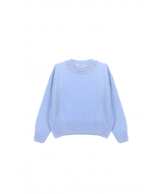 Please Crewneck Jumper with Pearl Embellishment