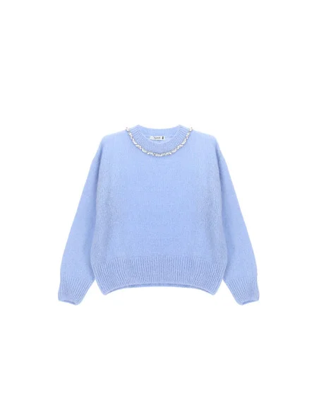 Pull à col rond avec application de perles « Please »
